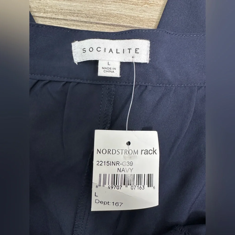 Socialite Navy Pleated Ankle Dress Pant Large NWT NEW